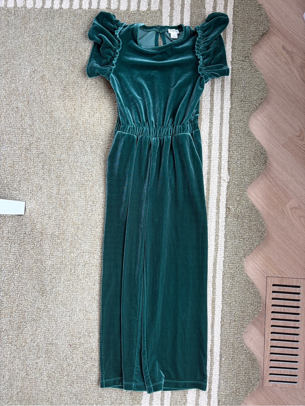 Crewcuts Teal Green Velvet Maxi Dress with Ruffle Sleeves